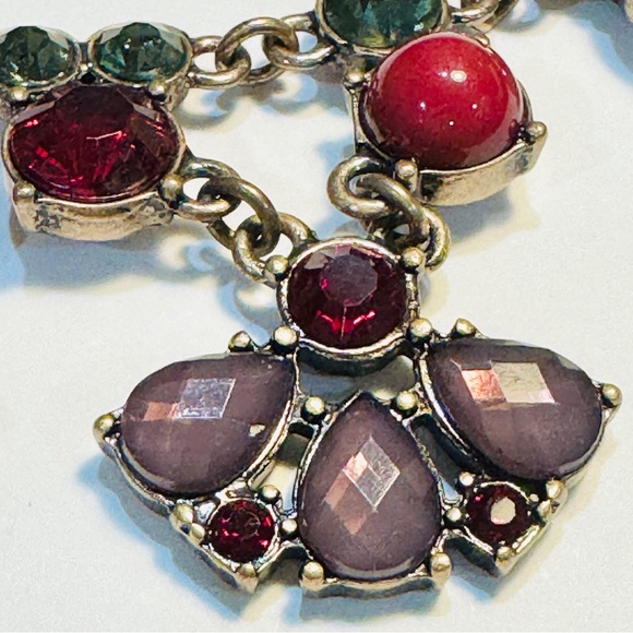 Rhinestone Dressy Statement Necklace 18” Red and Multi Color Stones - Picture 6 of 9